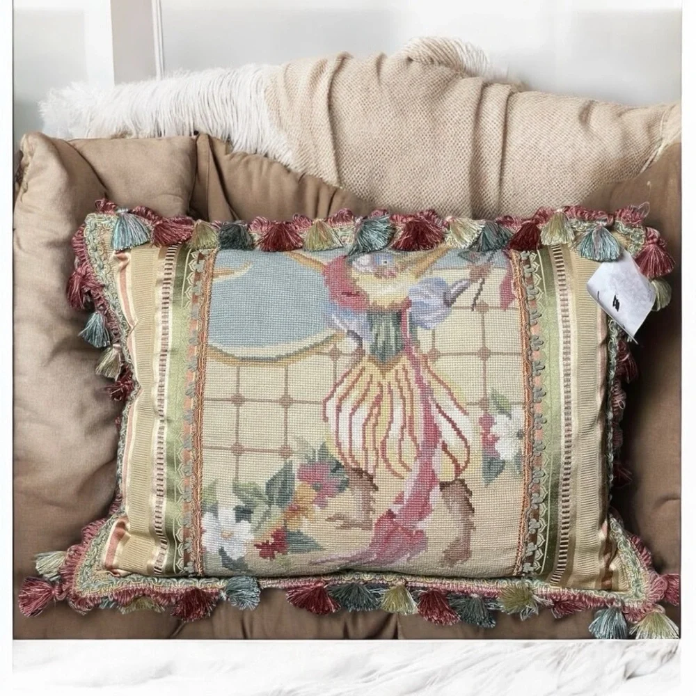 NWT VTG French Aubusson Designer Needlepoint Accent Pillow